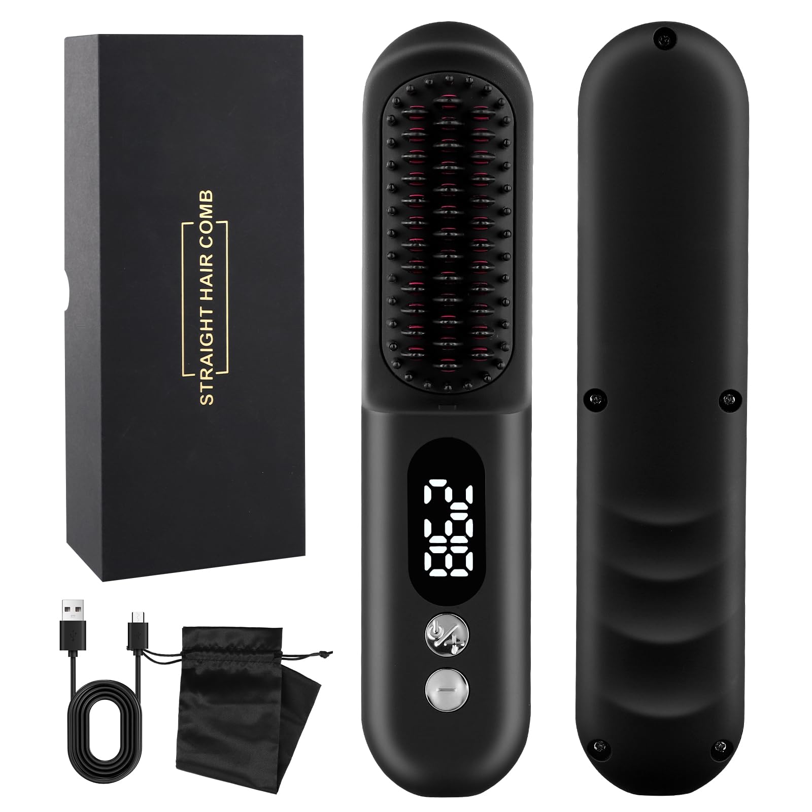 HuuppHip Cordless Hair Straightener Brush,Portable Hair Straighteners with 150 to 230℃Adjustment,Heated Hair Brush with 25-Second Rapid Heating,Rechargeable Hot Hair Brush with Negative Ion,6000mAh