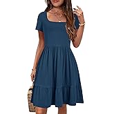 YOVION Girls Summer Dress Square Neck Short Sleeve Casual Loose Ruffle Tiered Dresses with Pockets for 6-12 Y