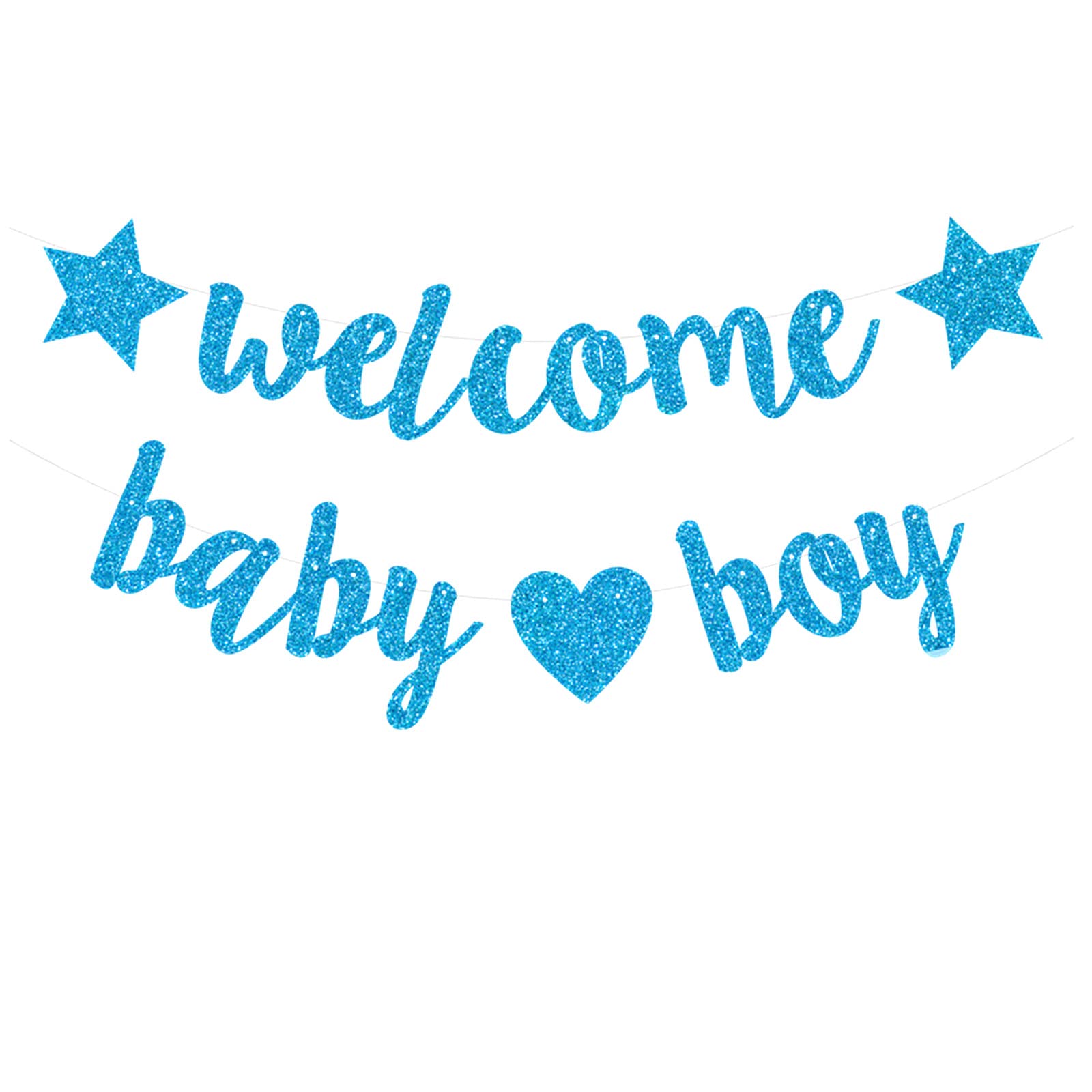 bng-bng Baby Shower Decorations Welcome Baby Boy Banner Glitter Welcome Baby boy Home for Boys Newborn Birthday Party Hanging bunting Decorations Party Supplies Blue Pre-stung