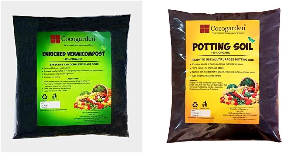 Cocogarden Enriched Vermicompost 5 Kg - Effective and Complete Plant Food +Coco Garden Organic Potting Soil - Ready to use Mix 4.5 kg