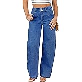 Eytino Women Plus Size Wide Leg Jeans High Waisted Stretchy Straight Leg Jeans Loose Trendy Denim Pants(1X-5X)