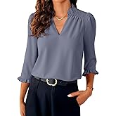 EVALESS Blouses for Women Dressy Casual 3/4 Length Sleeve Lace Patchwork Business Work Tops