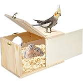 CooShou Parakeet Nesting Box Cockatiel Nesting Natural Pine Bird Nest Bird Breeding Box House Acrylic Transparent Bird Box with Detachable Wooden Board for Lovebirds Cockatiel Budgie Conure Parrot L