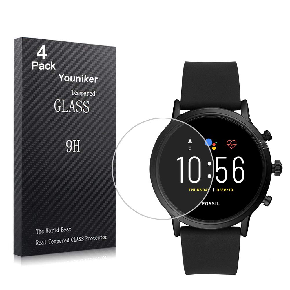 Youniker 4 Pack Compatible with Fossil Gen 5 Carlyle Screen Protector Tempered Glass for Fossil Men Gen 5 Carlyle HR Smartwatch Screen Protectors Cover 9H 0.3MM Anti-Scratch No Bubble
