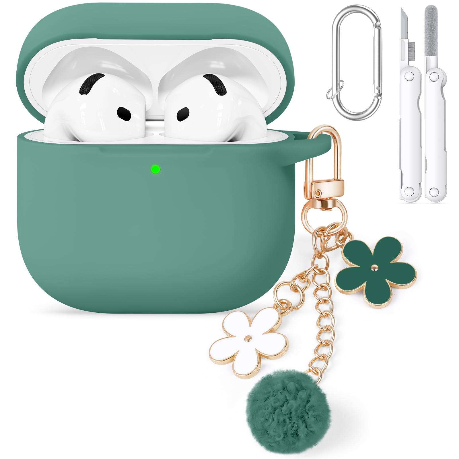Wowwat for AirPods 4 Case Cover 2024, Soft Silicone Protector-Pine Green