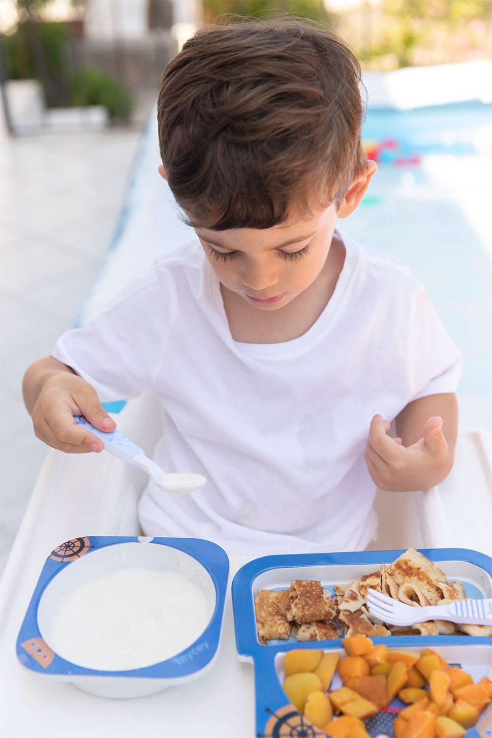 Mycey Cute Patterns Divided Plate, Baby Plate, Feeding Bowl for Childrens (Pirate)