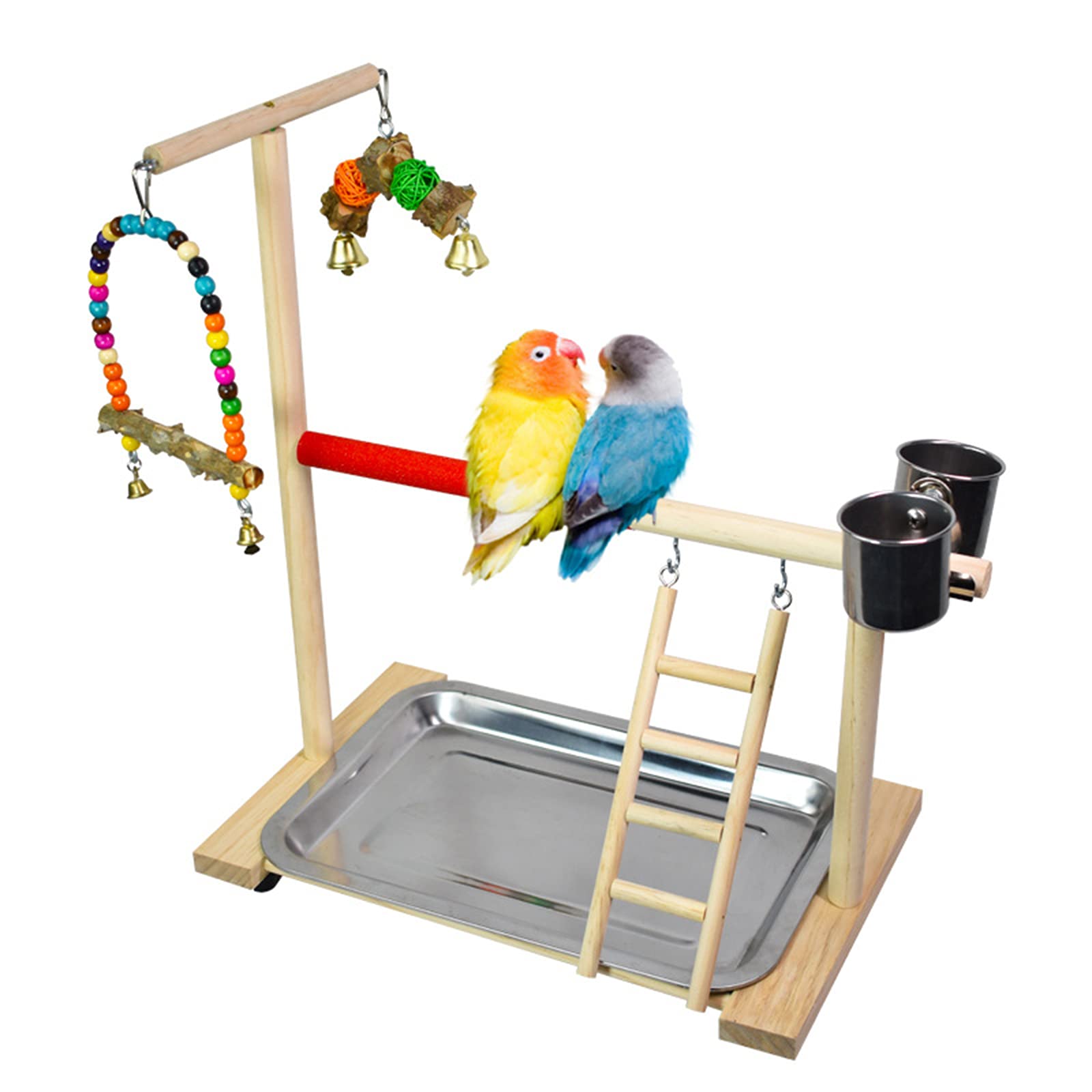 JasCherry Parrot Playstand Bird Playground Wood Perch Gym Playpen with Feeder Cup Ladder Swing Tray - Play Stand Exercise Toys Cage Accessories Playgym for Pet Cockatiel Parakeets Budgie #4