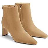 Coutgo Womens Ankle Boots Chunky Heel Closed Toe Booties Side Zipper Winter Dress Shoes