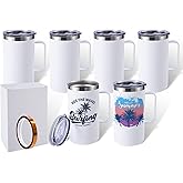ColorSub 24oz Sublimation Coffee Mugs with Handle Straight Matte Travel Coffee Cups Insulated Stainless Steel Tumblers with Gift Box, Heat Tape for Hot Cold Drinks, 6 Pack