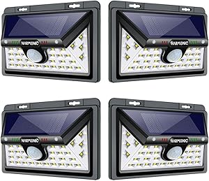 Harmonic Solar Lights Outdoor, 3 Optional Modes Wall Mounted Motion Sensor Solar Lights, Wireless IP65 Waterproof &270° Wide Angle Suitable for Yard, Garden, Garage, Fence, Deck (4 Pack)