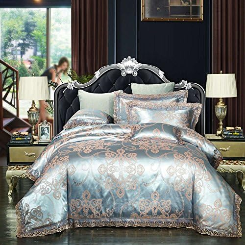 Luxury Bedding Sets Alibasis Satin Jacquard Silk Bedding 4-Piece Classical European Style Duvet Cover Set with Zipper Closure Queen Size for 1.8 m/2 m Bed (Style 9, Queen)