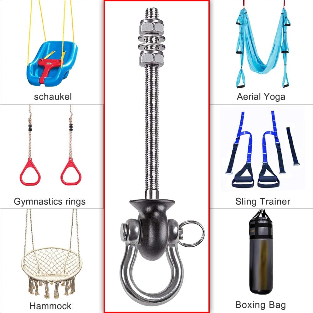 Dolibest Set of 2 Permanent Antirust Stainless Steel 304 Heavy Duty Swing Hangers, 1800LB Capacity, Wood and Steel Beam Yoga Hammock Chair Punching Bag Porch Swing Sets,180° Swing, 7.67‘’: Toys & Games