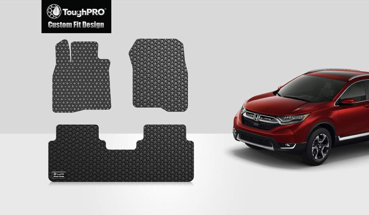 ToughPRO Floor Mats Set (Front Row + 2nd Row) Compatible with Honda CR-V - All Weather - Heavy Duty - (Made in USA) - Black Rubber - 2017, 2018, 2019, 2020