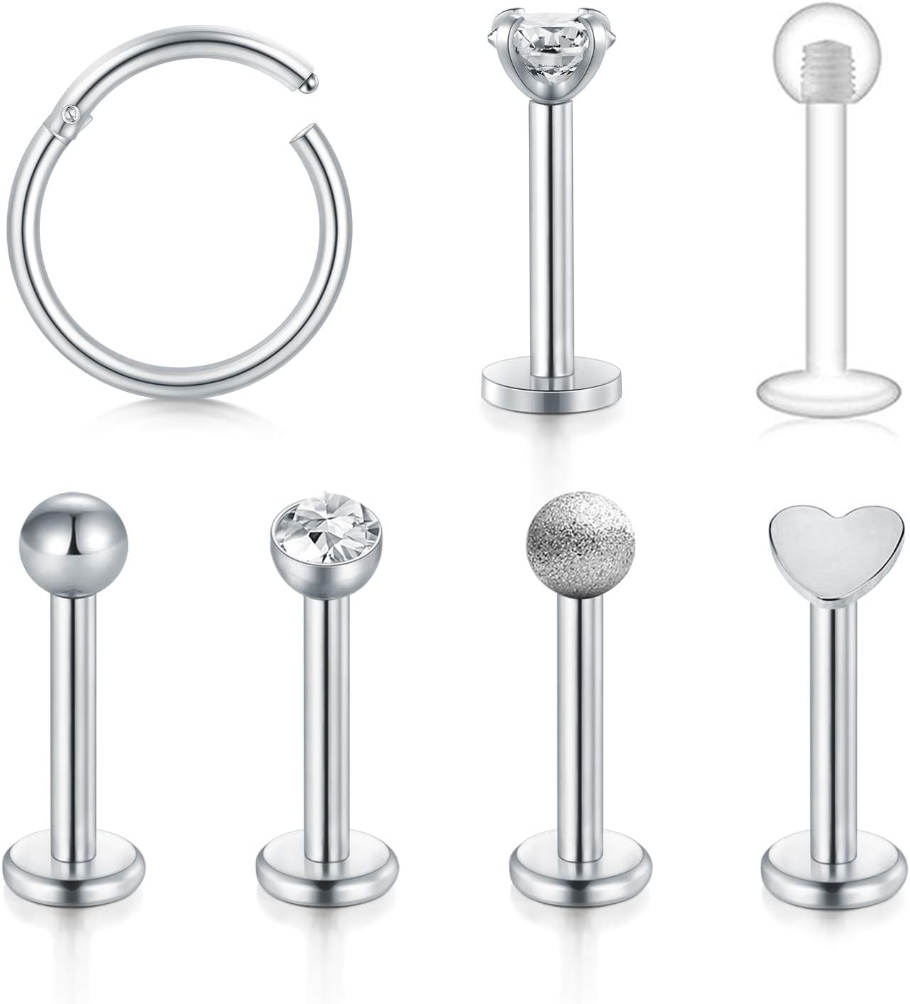 Lip Bar Labret Monroe Stud 16G Stainless Steel Lip Rings with Clear CZ Helix Tragus Cartilage Earrings Horseshoe Piercing Retainer Jewelry