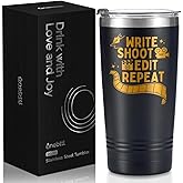 Onebttl Aspiring Filmmakers Gift, Director Gift, Theater Gifts on Filmmaker Day, Birthday and Christmas, 20 oz Insulated Stainless Steel Tumbler - Write shoot edit repeat