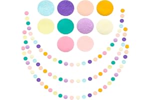 GUSTACH Easter Felt Ball Garland, 3PCS 6.5Ft Long 30Balls Spring Pom Pom Garland for Birthday Party Wall Decorations