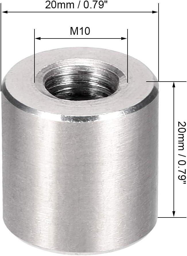 sourcing map Round Connector Nuts, M10x20mm Height Sleeve Rod bar Stud Nut Stainless Steel 304, Pack of 5 - Image 3
