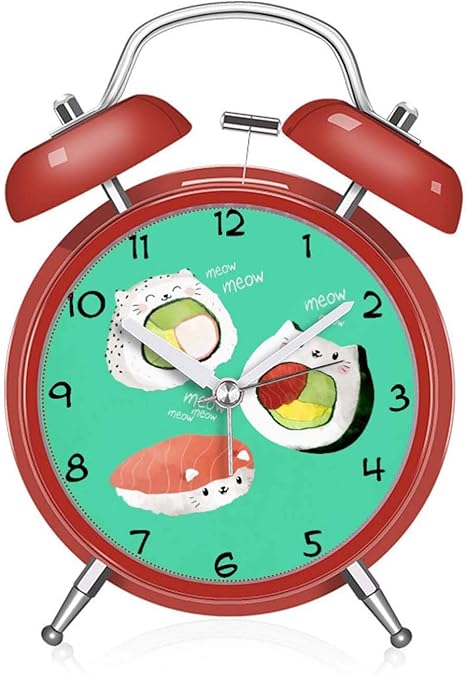 Amazon Co Jp 4色 目覚まし時計 4インチ アナログ おしゃれ 大音量 置き時計 ベル 電池式 明かり 光る 針時計 アラーム 298 かわいい寿司猫 赤 ホーム キッチン