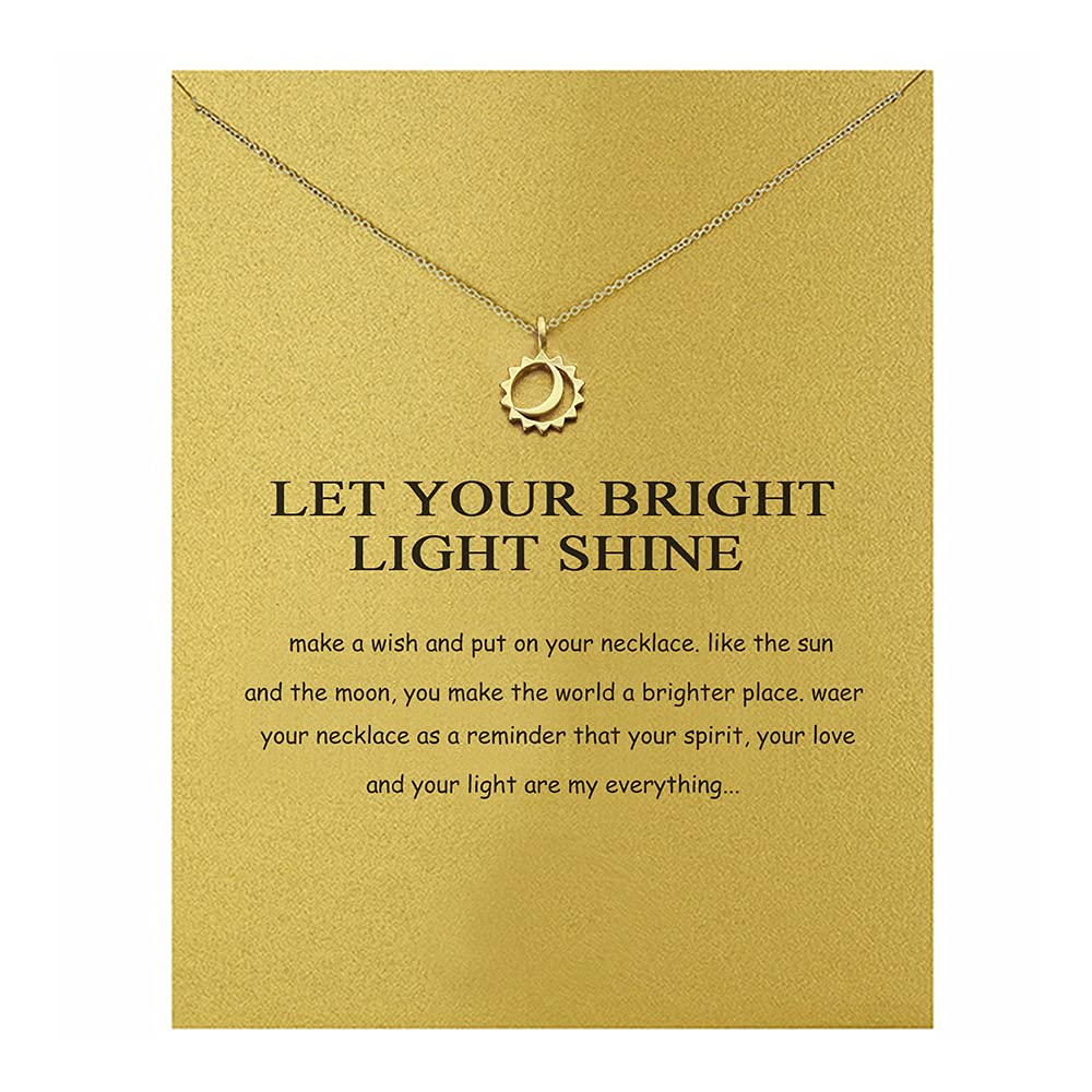 ZYAWP Friendship Sun Moon Compass Necklace Good Luck Elephant Pendant Chain Necklace with Message Card Gift Card