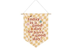 QODUNG Today is A Good Day to Have A Good Day Canvas Banner,Groovy Retro 70s Room Decor,Wall Hanging Pennant Flag Canvas Banner for Kids Room Classroom Playroom Nursery