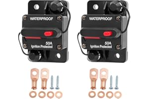 Zpana Car Circuit Breaker, 2PCS DC 12V-48V 50A Waterproof Vehicle Stereo Audio Electronic Battery Solar System Inline with Manual Reset Switch, Auto Accessories for Trolling ATV RV