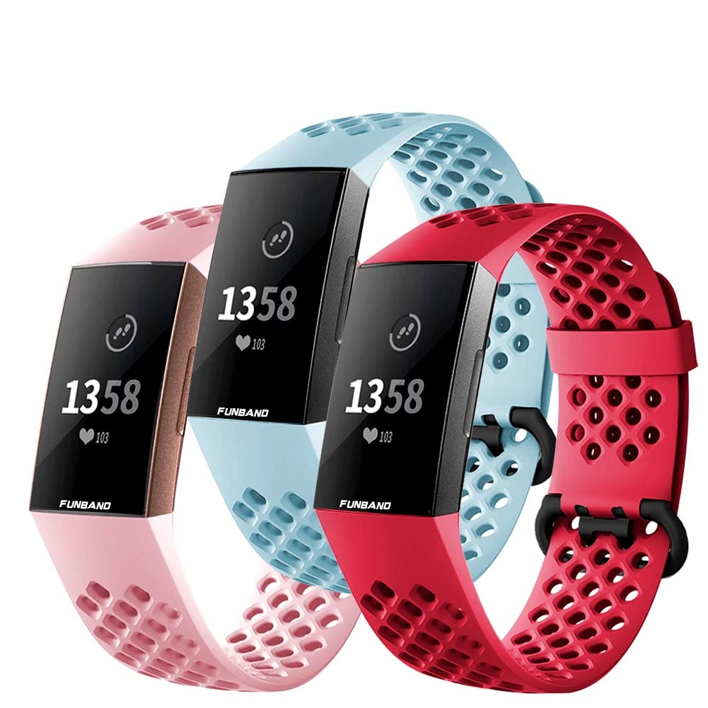 FunBand Strap Compatible with Fitbit Charge 4 Charge 3 Band, Soft Silicone Band Adjustable Replacement Strap Sport Accessory Compatible with Fitbit Charge 3 Charge 4 Smart Watch