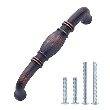 AmazonBasics - Schubladengriff, Möbelgriff, klassisch, Länge: 9,42 cm (Lochmitte zu Lochmitte: 7,62 cm), Geöltes Bronze, 10er