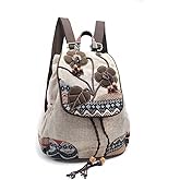 HUANGGUOSHU Backpack Purse For Women Casual Vintage Drawstring Back Pack Bohemian Travel Boho Hand-Held Flap Hand-Embroidered Backpack