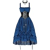 Teyujosem Women's Steampunk Dress Renaissnace Victorian High Low Ruffled Dress Halloween Costume