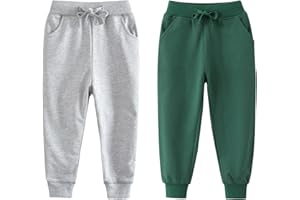 AMMENGBEI Toddler Boys Jogger Pants Kids Cotton Drawstring Elastic Waist Sweatpants 2 Pack Set 2-7T