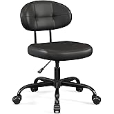 Misolant Vanity Chair with back, Small Armless Cute office Chair with wheels and Lumbar support, Comfy PU Leather Desk Comput