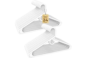 HOUSE DAY Quality Plastic Clothes Hangers 24 Pack – Super Heavy Duty 20lb Capacity Thick Strong Closet Hangers White for Adult Clothing – Durable for Coats, Jackets, Jeans, Pants