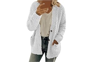 CLLIOS Winter Coats for Women 2023 Fuzzy Fleece Sherpa Jacket Warm Outerwear Button Down Long Sleeve Cardigan Plush Sweater