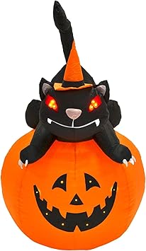 Mr Crimbo 4ft Tall Inflatable Pumpkin And Black Cat Halloween