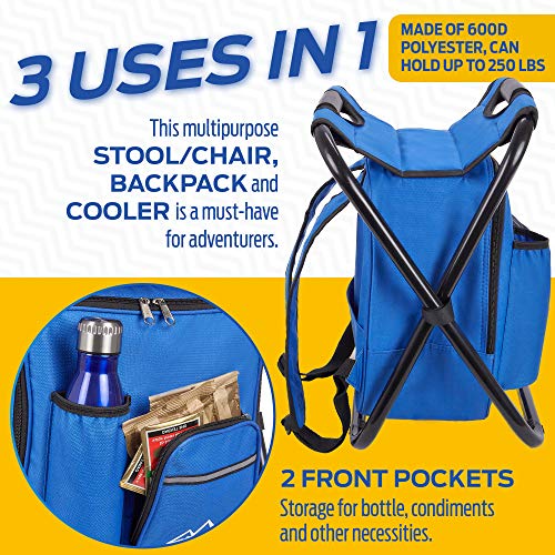 Blue Backpack Cooler and Stool Collapsible Folding Camping Chair and