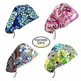 Womens Surgical Scrub Cap, Medical Doctor Bouffant Hat With Cotton Sweatband Chemo Cap, One Size, 4 Colors