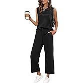 WIHOLL Two Piece Sets for Women Summer Outfits Matching Lounge Sets Wide Leg Crop Pants Vacation Travel