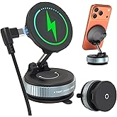 E EAKSON Wireless Car Charger - 15W Fast Wireless Charging Car Mount, 360° Adjustable Vacuum Magnetic Suction Phone Holders for Car, Magnetic Phone Holder for iPhone 17 16 15 14 13 12