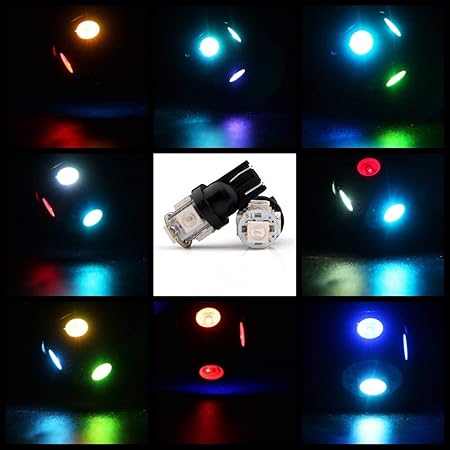 Amazon 12v Led T10 ウェッジ バルブ 5smd 5連 虹色 Rgb 色変更 にじいろ 5050 Smd 1個 自動車 12v用 T16 ロービーム ウィンカー カーライト カラー ウィンカー サイドマーカー 車 バイク
