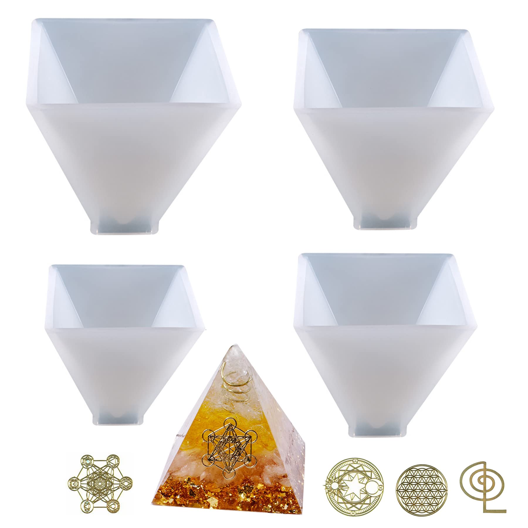 Cayway 4 PCS Pyramid Resin Casting Moulds, Silicone Resin Mould with Resin Filler for Ogan Pyramid Muold, Home Table Decoration — image 1