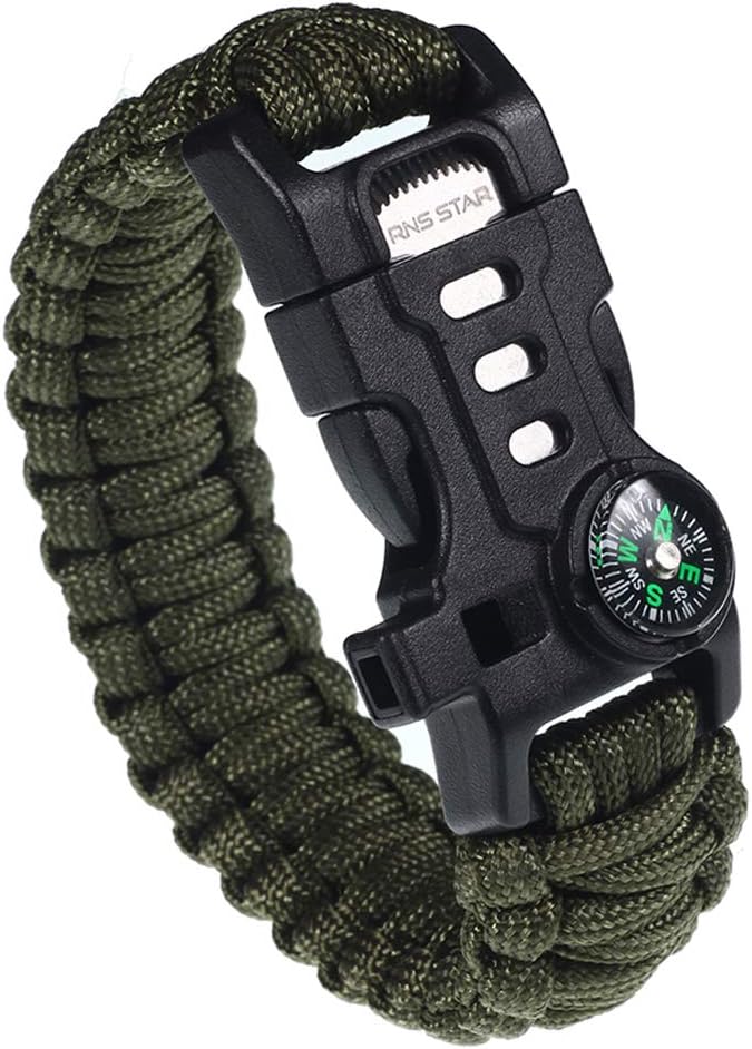 RNS STAR Paracord Survival Bracelet with Paracord Rope, 5-in-1 Tactical Bracelet Fire Starter, Compass, Emergency Whistle & Small Knife for Hiking Traveling Camping Gear Kit