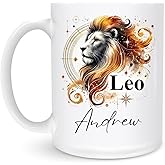 Personalized Leo Zodiac Mug 11oz 15oz - Custom Name Ceramic Coffee Cup for Astrology Enthusiasts, Leo Birthday Gift, Unique Lion Symbol Art, Horoscope Star Sign Present,