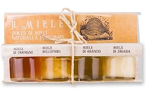 ARTIGIANI DEI SAPORI 4 Pack, Mini Honey Gift Set, Various Italian Honey Set "Il Miele", 1.3 oz each, Zagara Honey, Milli flower Honey, Chestnut Honey, Eucalyptus Honey, Handpacked in Calabria Italy, Assortment, Variety, Artigiani di Sapori