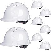 Leumoi 8 Pieces 4 Pt. Suspension Hard Hat Bulk Safety Helmets Adjustable Ratchet Hard Hats with Vents and Cotton Brow Pad ABS Construction Hardhats for Men Work Head Protection Supplies