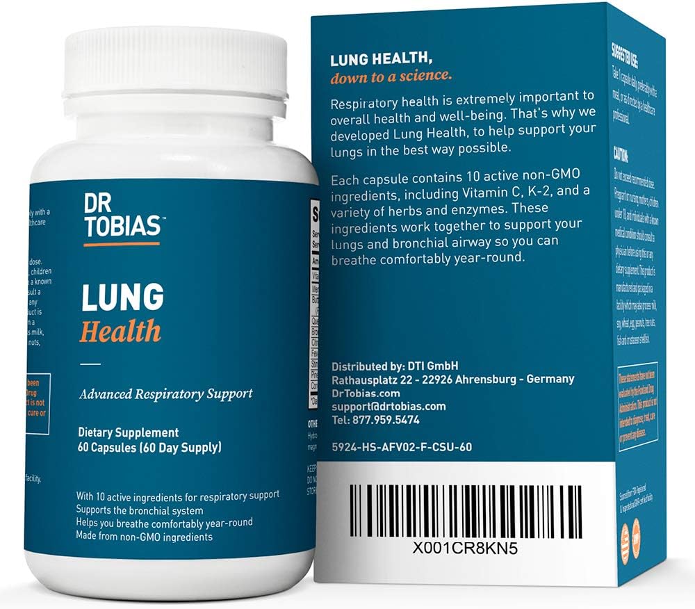 Dr Tobias Lung Health - Lung Cleanse & Detox for Respiratory Support (60 Count): Health & Personal Care