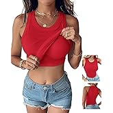 CHICME Women Built-in Bra Tank Tops Sleeveless Casual Shirts Racerback Ribbed Fitted Tank Tops