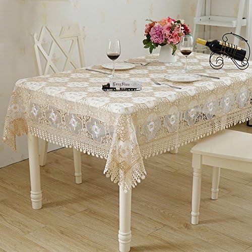 Uns Tablecloth European Style Multi-Purpose Lace Hollow Design Net Yarn Embroidery Polyester Cover Cloth Family Dining Table(Gold) (Color : Gold, Size : 51.270.9 inch)