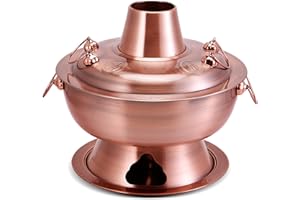 Hgjgwqh Chinese Copper Hot Pot, Stainless Steel Charcoal Hotpot Split Design Commercial Traditional Charcoal Hot Pot, Chinese