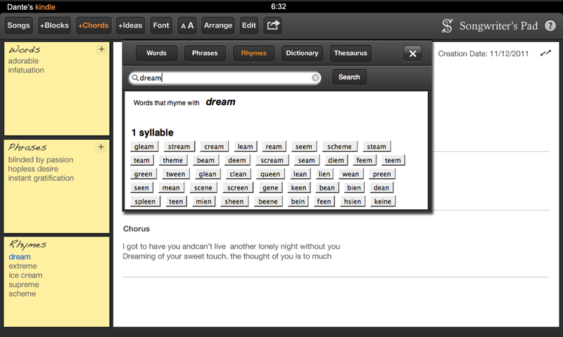 Songwriter's Pad - Songwriting App with Rhyme Dictionary - Thumbnail 2