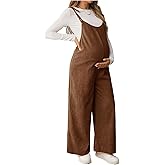 OYOANGLE Women's Maternity Wide Leg Overalls U Neck Spaghetti Strap Pregnancy Jumpsuits